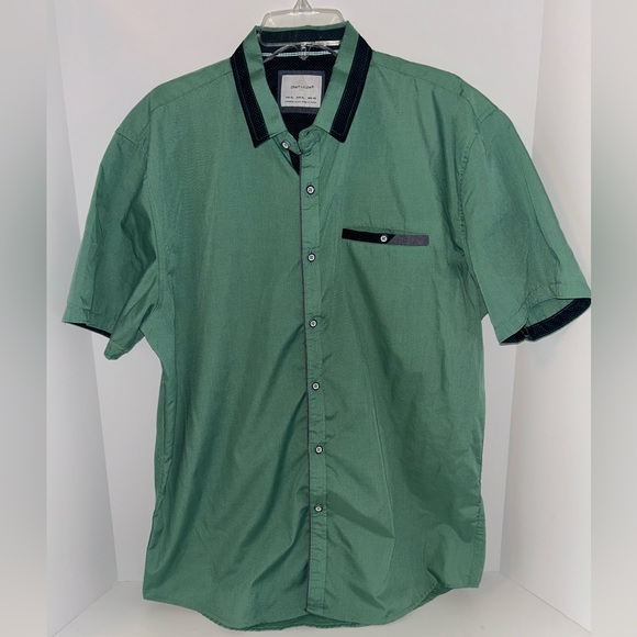 Craft + Flow Other - Craft+Flow mens green black detail casual button down short sleeve shirt size XL